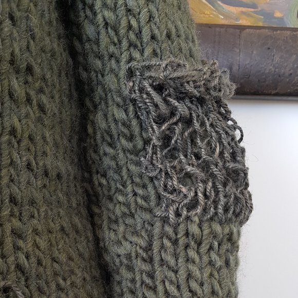 Wool  sweater, army green, hand knitted - Picture 5 of 6